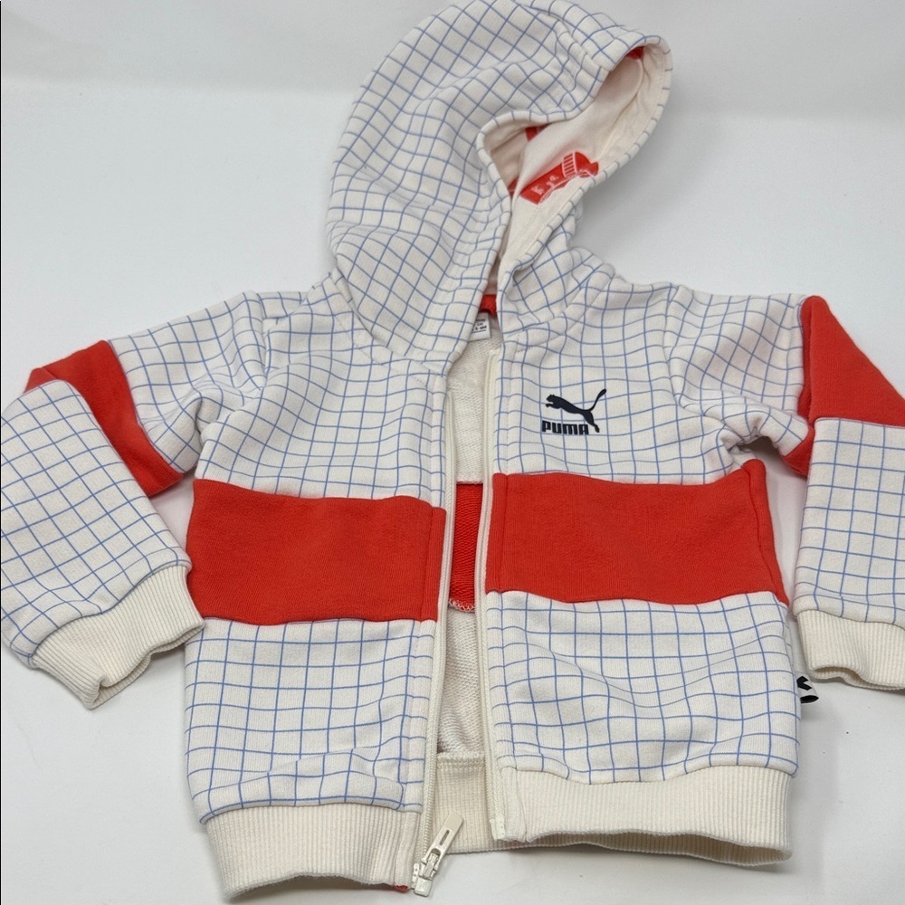 Puma Kids Grid Pattern Hoodie - White and Red size 5/6